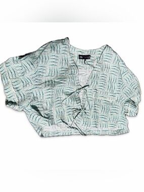 ZARA Light Blue Fish-Print Blouse